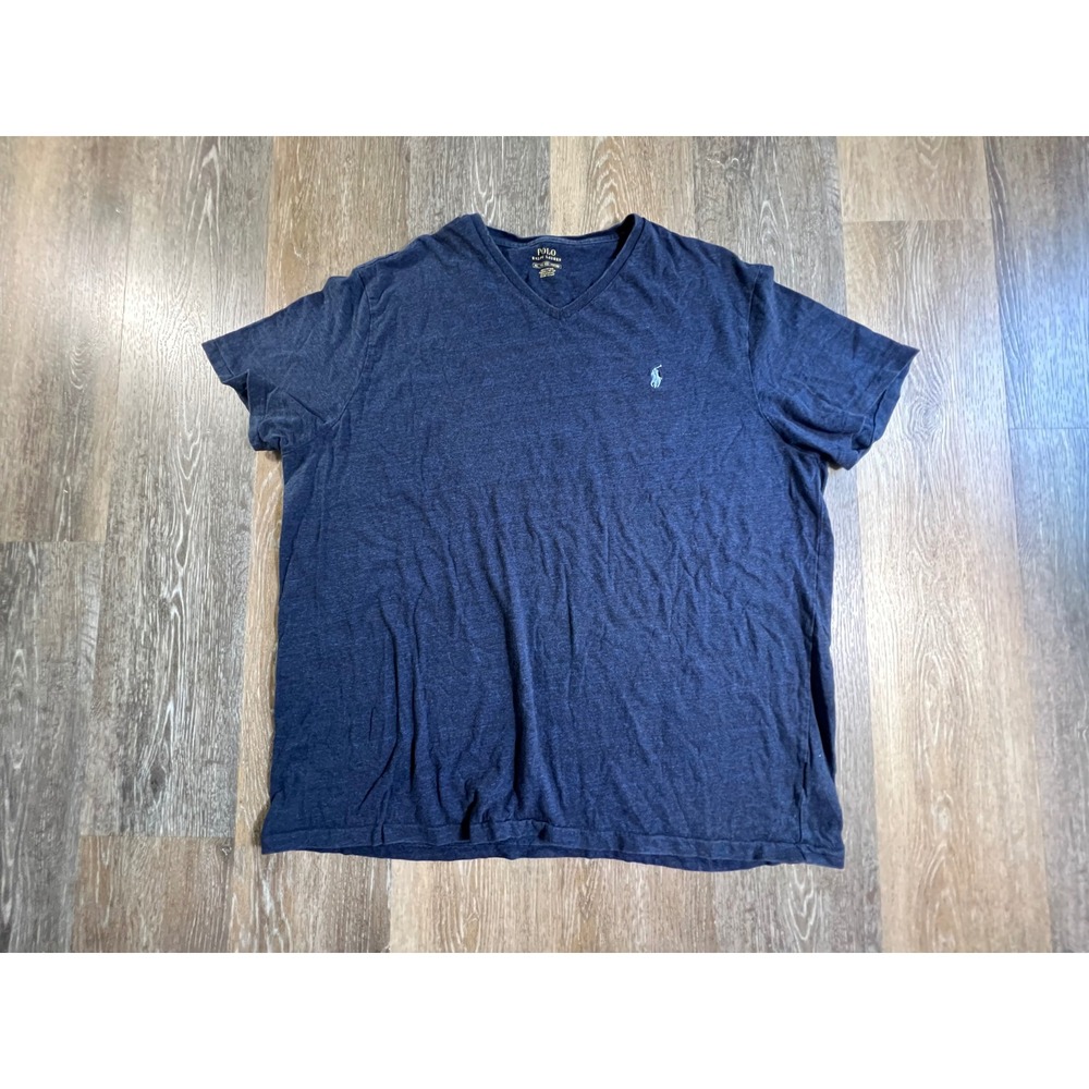 Polo Ralph Lauren V-Neck T-Shirt Mens XXL Navy Blue Heathered Pony Logo